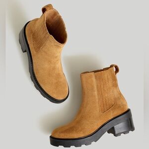 NEW Madewell Gwenda Lugsole Heeled Oiled Suede Chelsea Boot in Toffee Tan.
